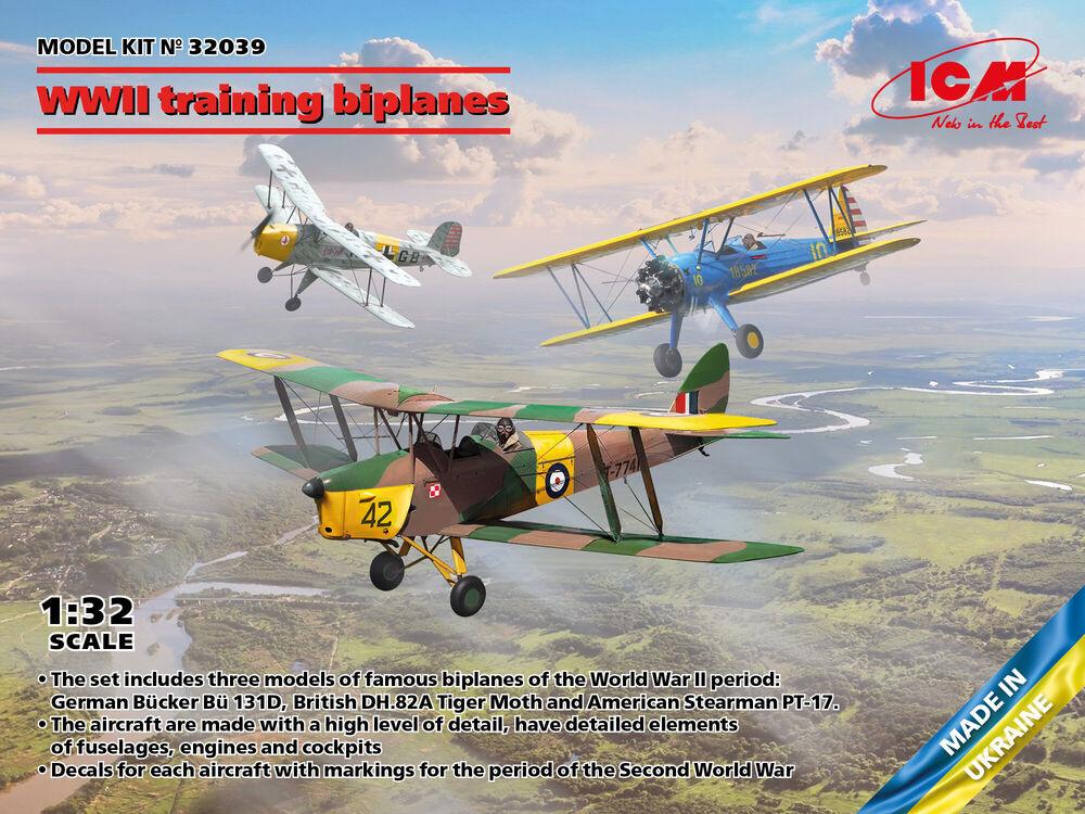 4823044409648 - ICM 32039 - 132 WWII training biplanes (Bücker Bü 131D DH82A Tiger Moth Stearman PT-17)