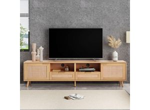 4855665018312 - Pergar - 200 cm TV-Schrank Schubladen und Stauraum verstellbare Füße Rattan natur 200 x 37 x 49 cm