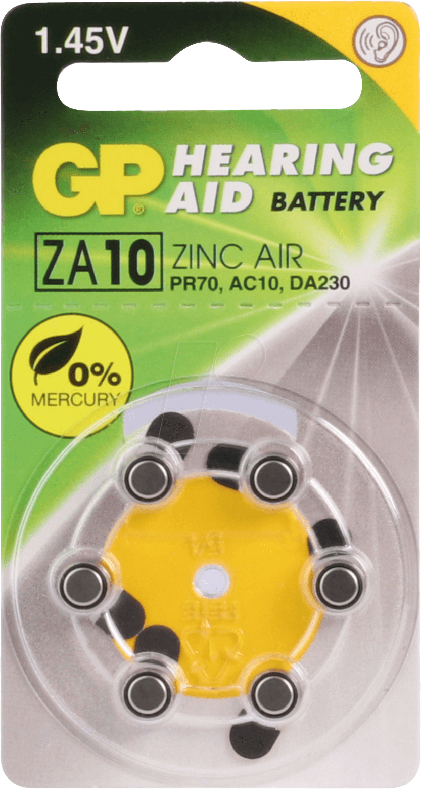 4891199005145 - V10 D6 - Hörgerätebatterie Zink-Luft 580x360 mm Aid 10 6er-Pack ( ZA10) - GP