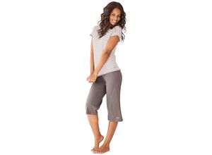 4893962209989 - Große Größen HIS Capri-Pyjama mit T-Shirt taupe+creme Gr40 42