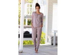 4893962289943 - Große Größen ARIZONA Basic-Pyjama in melierter Qualität mit Knopfleiste mauve meliert Gr48 50