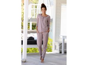 4893962289967 - Große Größen ARIZONA Basic-Pyjama in melierter Qualität mit Knopfleiste mauve meliert Gr56 58