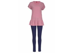 4893962436613 - Große Größen sOliver RED LABEL Bodywear Pyjama mit Shirt mit Volant und Legging mauve-nachtblau Gr48 50