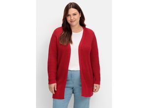 4894099086368 - Große Größen Lange Strickjacke in Grobstrick-Optik offene Form rot Gr40