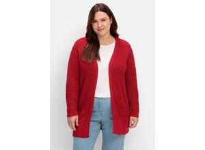 4894099086375 - Große Größen Lange Strickjacke in Grobstrick-Optik offene Form rot Gr42