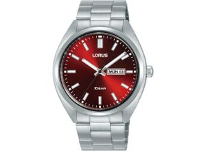 4894138360107 - Quarzuhr LORUS Armbanduhren silberfarben (silberfarben rot) Damen Quarzuhren Armbanduhr Damenuhr Herrenuhr Datum bis 10 bar wasserdicht