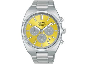 4894138361234 - Chronograph LORUS Sports Armbanduhren silberfarben (silberfarben gelb) Herren Quarzuhr Armbanduhr Herrenuhr Edelstahlarmband Tag Stoppfunktion