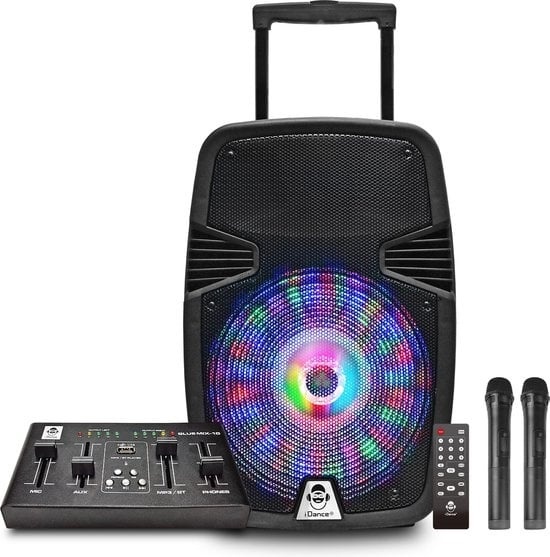 4894367010194 - Groove-420DJ Party-Lautsprecher - Bluetooth-Lautsprecher mit DJ-Mixer und Disco-Licht - 500 Watt - Karaoke-Set - mit 2 Funkmikrofonen