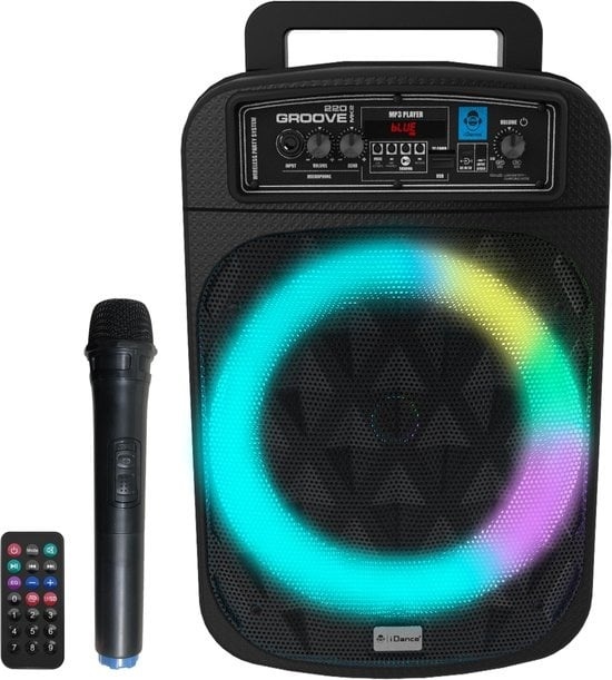 4894367017896 - GROOVEMK2 Party-Lautsprecher - Tragbarer Bluetooth-Lautsprecher mit Disco-Licht - 200 Watt - mit drahtlosem Mikrofon