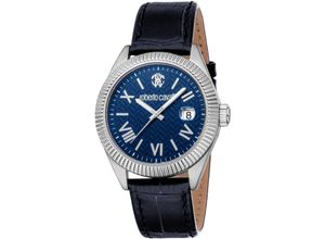 4894626265792 - Quarzuhr ROBERTO CAVALLI Uomo Classico III Armbanduhren blau (dunkelblau dunkelblau) Herren Armbanduhr Herrenuhr Lederarmband analog Tag