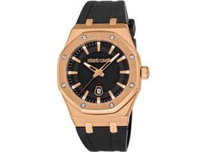 4894626265945 - Quarzuhr ROBERTO CAVALLI Uomo Ottagono Armbanduhren schwarz Herren Armbanduhr Herrenuhr Silikonarmband analog Tag