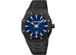 4894626265990 - Quarzuhr ROBERTO CAVALLI Uomo Ottagono Armbanduhren schwarz (schwarz dunkelblau) Herren Armbanduhr Herrenuhr Edelstahlarmband analog Tag