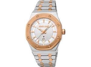 4894626266003 - Quarzuhr ROBERTO CAVALLI Uomo Ottagono Armbanduhren silberfarben (silberfarben roségoldfarben silberfarben) Herren Armbanduhr Herrenuhr Edelstahlarmband analog Tag