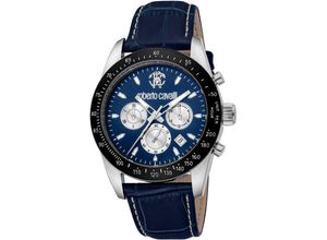 4894626266102 - Chronograph ROBERTO CAVALLI Uomo Chrono Armbanduhren blau (dunkelblau dunkelblau) Herren Quarzuhr Armbanduhr Herrenuhr Lederarmband analog Tag