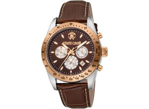 4894626266119 - Chronograph ROBERTO CAVALLI Uomo Chrono Armbanduhren braun (dunkelbraun braun) Herren Quarzuhr Armbanduhr Herrenuhr Lederarmband analog Tag