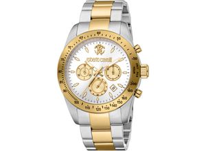 4894626266157 - Chronograph ROBERTO CAVALLI Uomo Chrono Armbanduhren silberfarben (silberfarben goldfarben silberfarben) Herren Quarzuhr Armbanduhr Herrenuhr Edelstahlarmband analog Tag