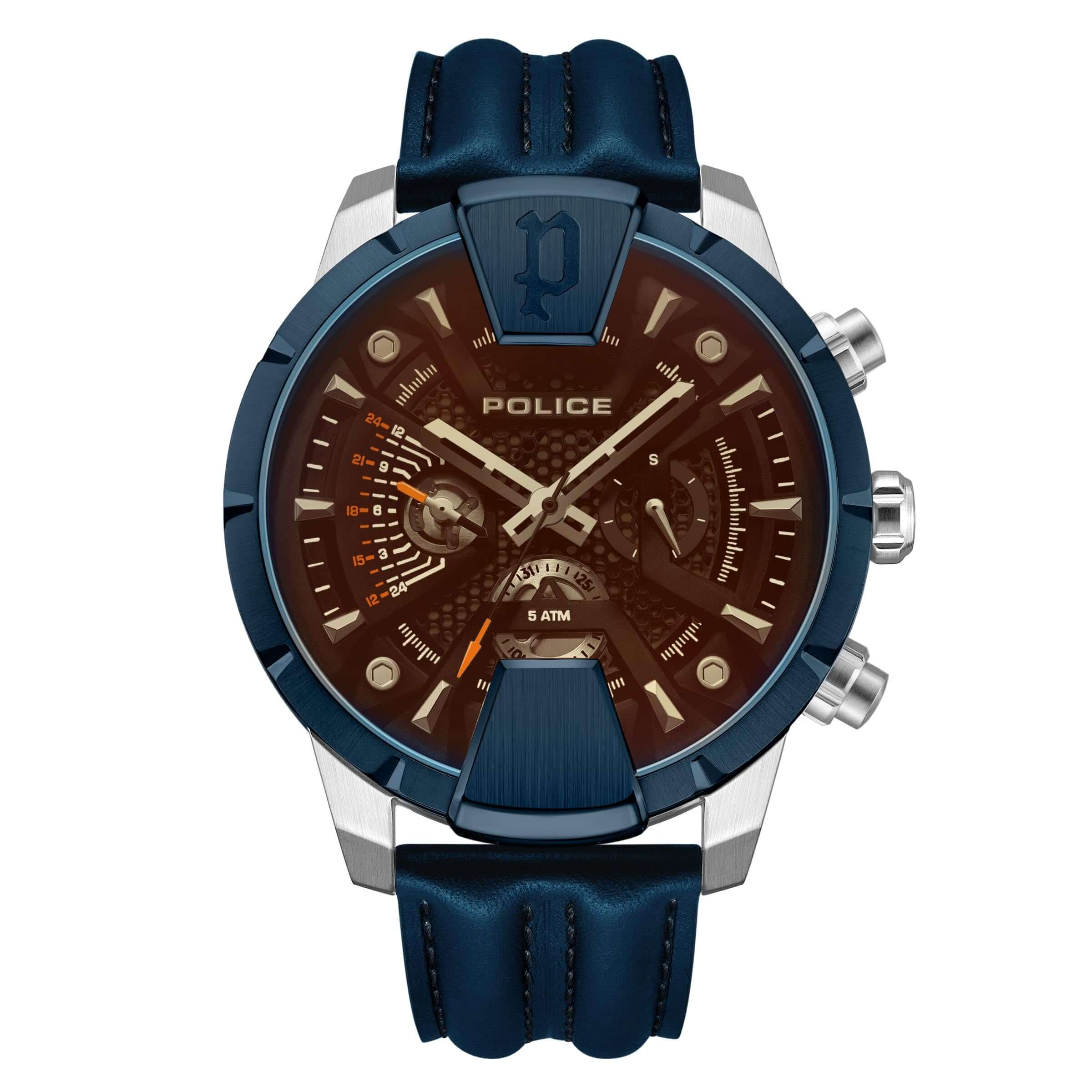 4894816060671 - Herren Armbanduhr Chronograph Leder Blau Braun Analog Quarz Uhrzeit Datum Herrenuhr - 5 ATM Wasserdicht