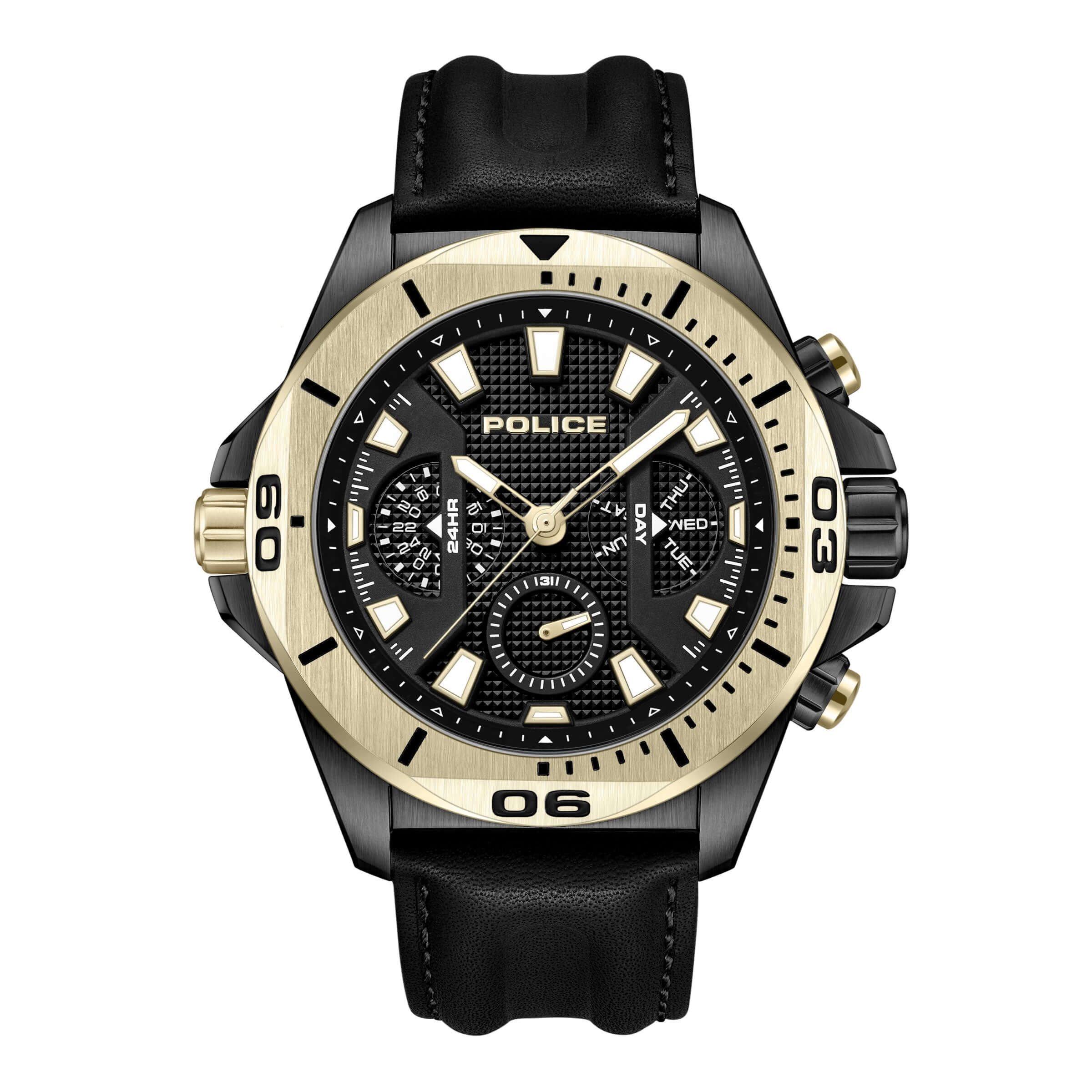 4894816122782 - Herren Armbanduhr Chronograph Analog Leder Schwarz Gold 44mm - Handgelenk Uhr Herrenuhr - Uhren für Männer