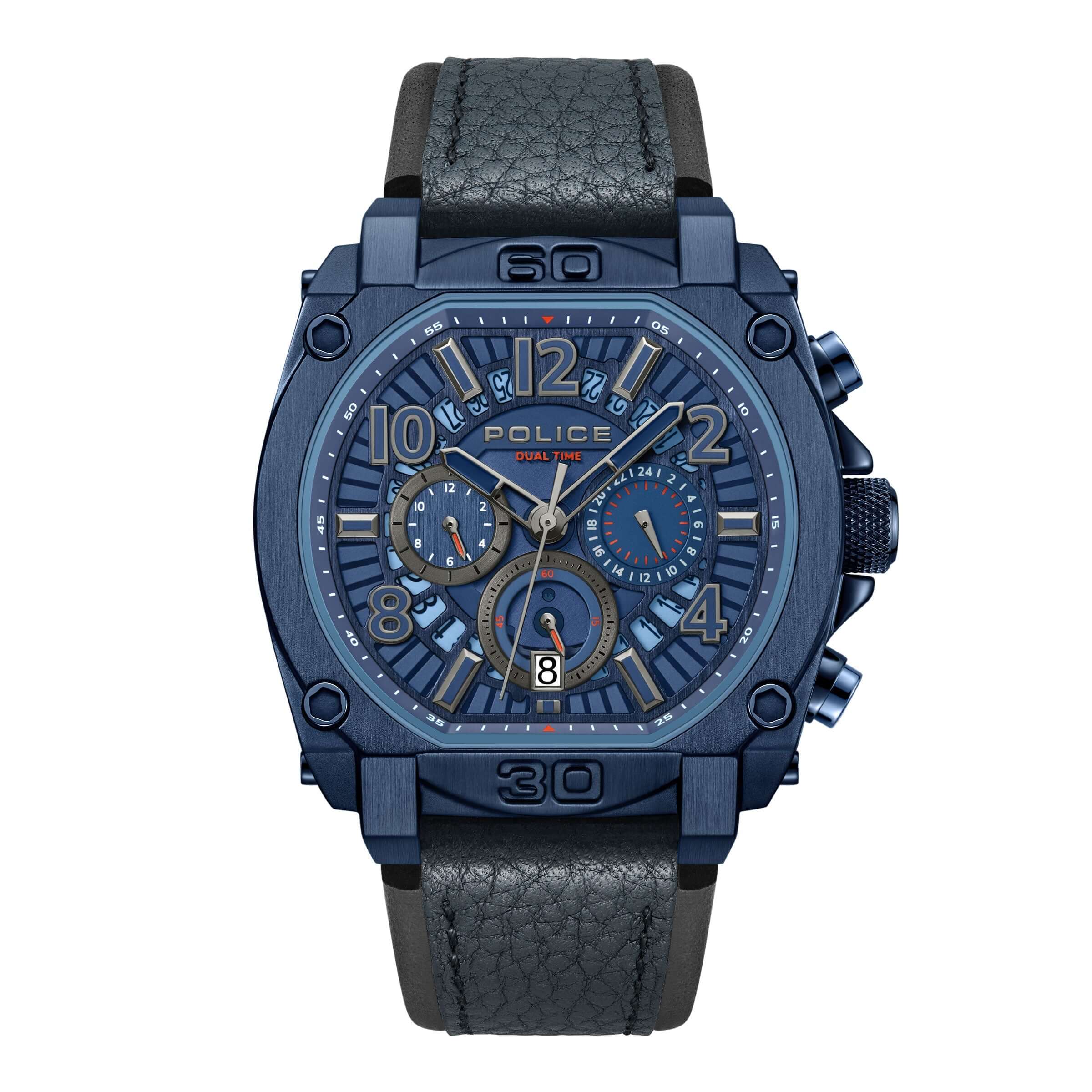 4894816127893 - Herren Armbanduhr Analog Chronograph Leder Blau 44 mm Herrenuhr - Zeitmesser - Uhren