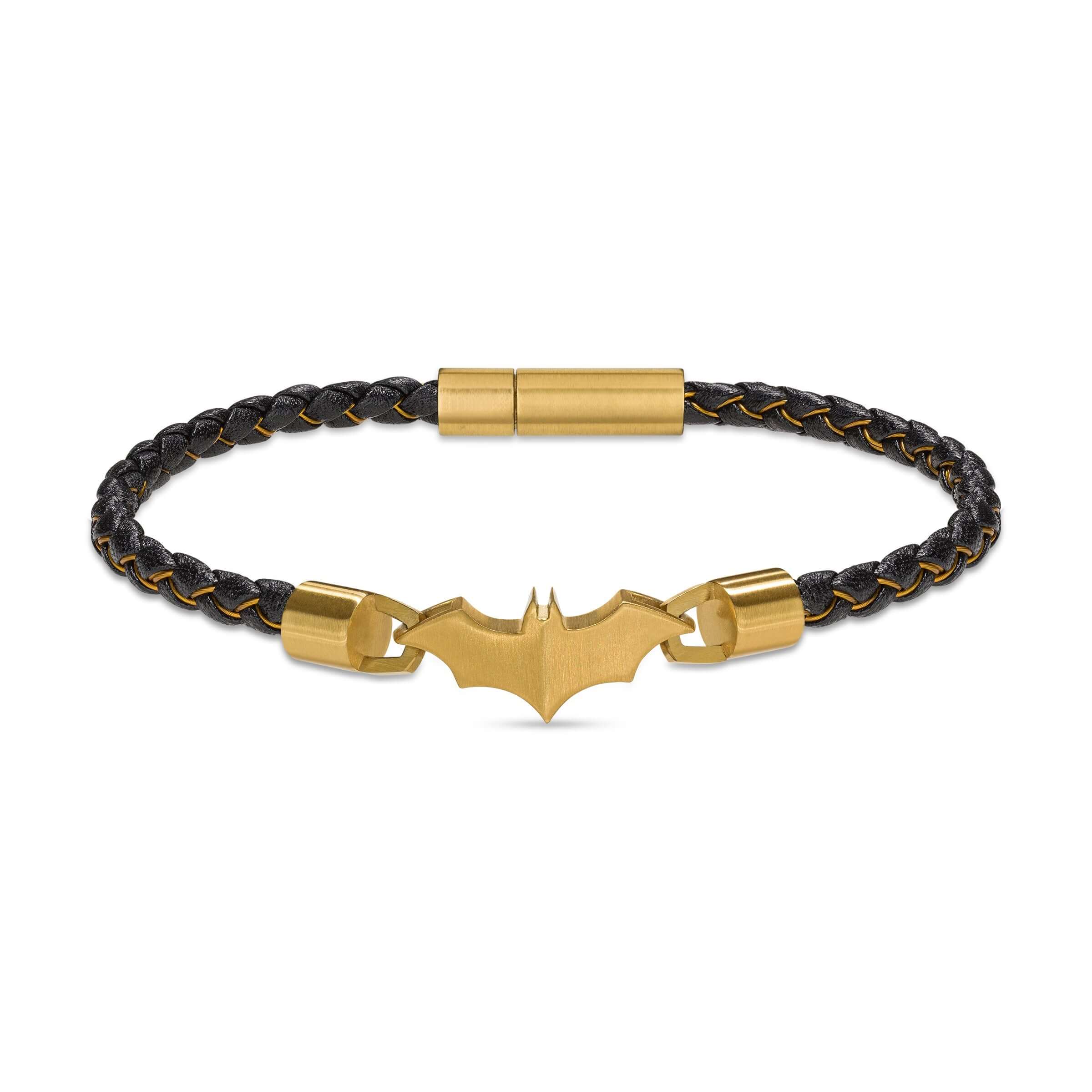4894816136796 - Herren Armband Leder Schwarz Gold Edelstahl Batman Armband Herren Lederarmband Männerarmband
