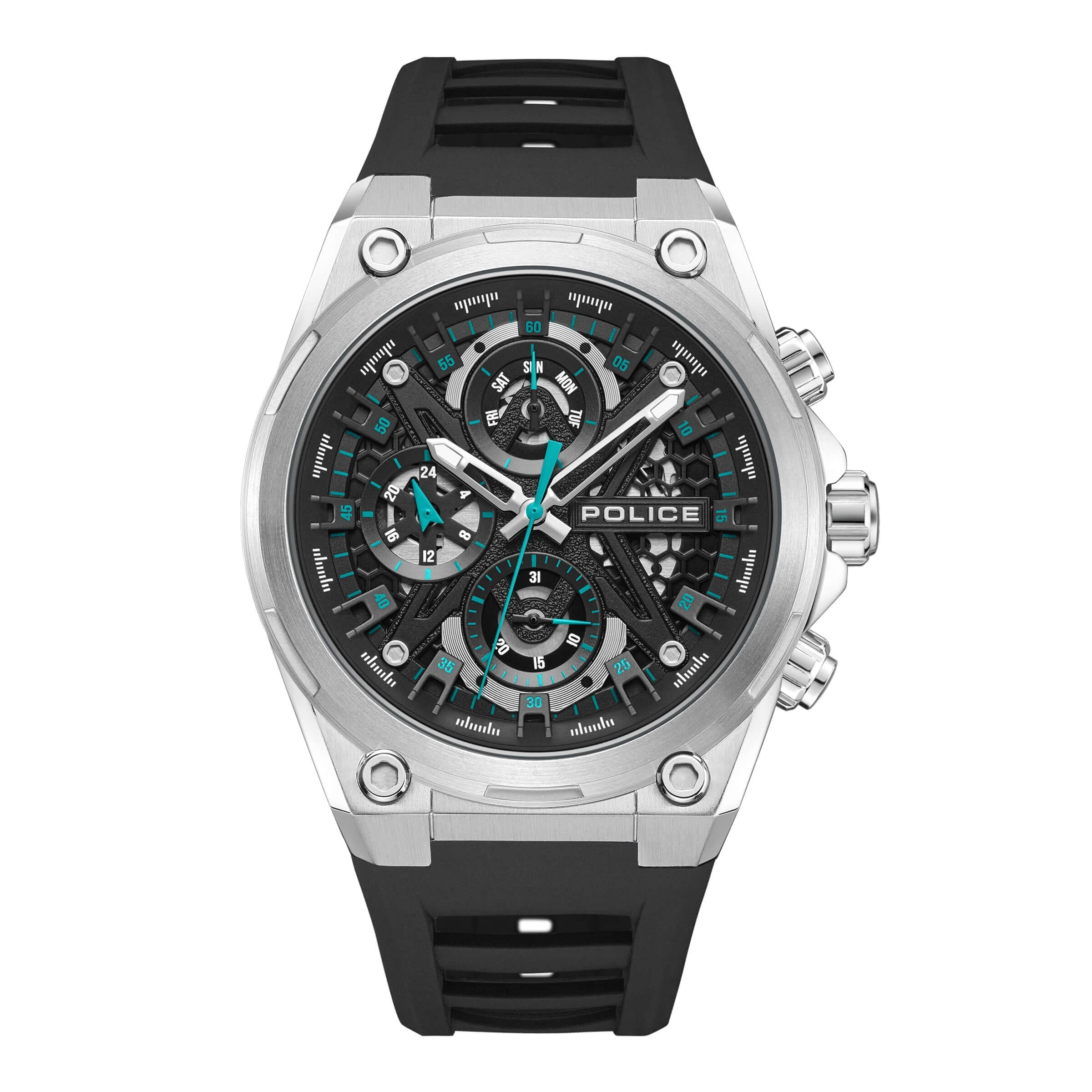 4894816145385 - Herren Chronograph Uhr Schwarz Silber 44mm Edelstahl Silikon Armband - Herrenarmbanduhr Chronograph Quarz