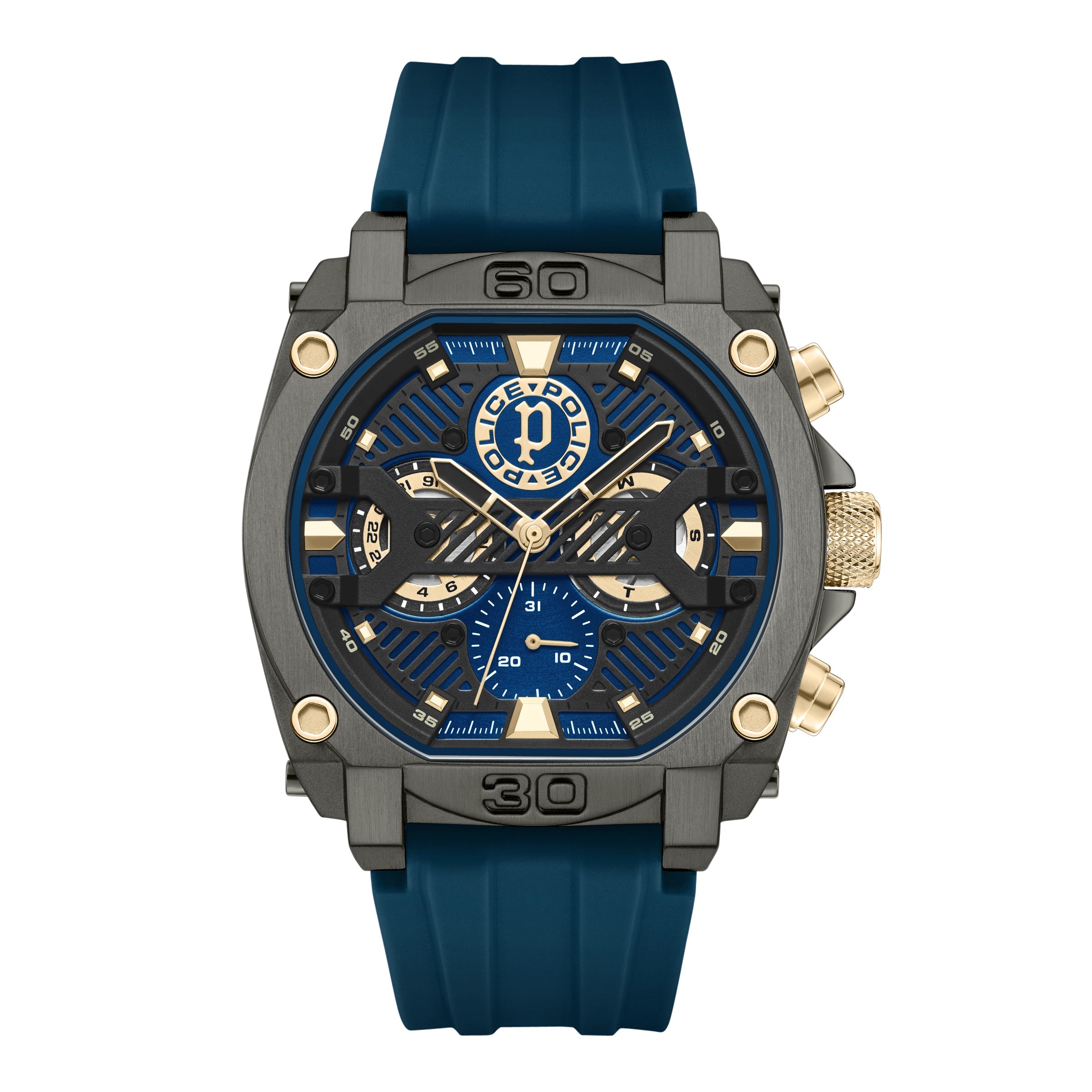 4894816145408 - Herren Armbanduhr Chronograph Analog Quarz Blau Gold 44 mm Edelstahl Silikon Herrenuhr Uhren