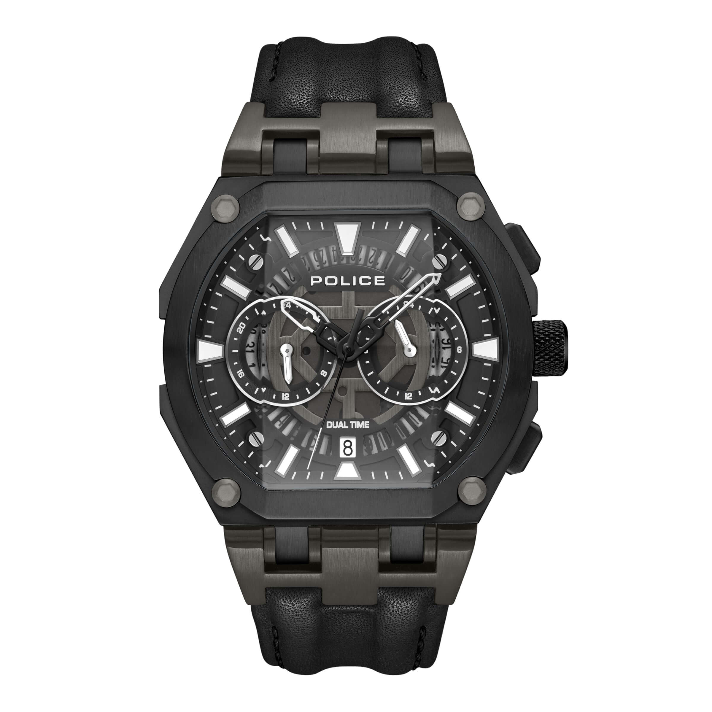 4894816145552 - Herren Uhr Analog Chronograph Leder Schwarz 44mm Armbanduhr Herrenuhr Chronographen