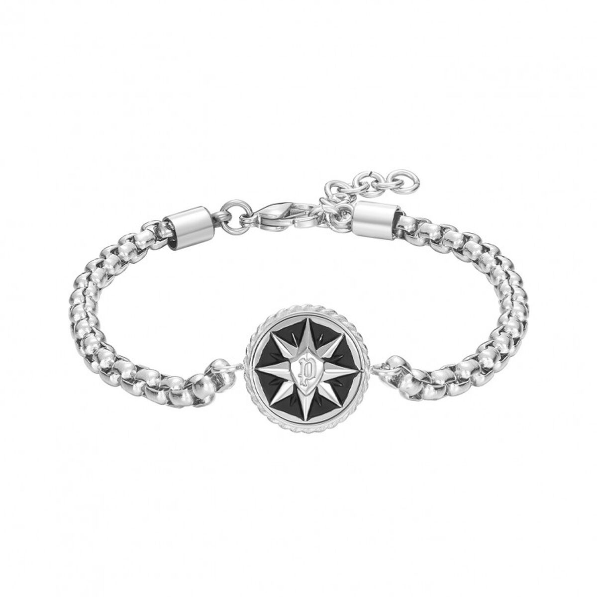 4894816149239 - Herren Armband Edelstahl Silber Schwarz 20 cm Kompass Kette Schmuck Herrenarmband Kette Herren