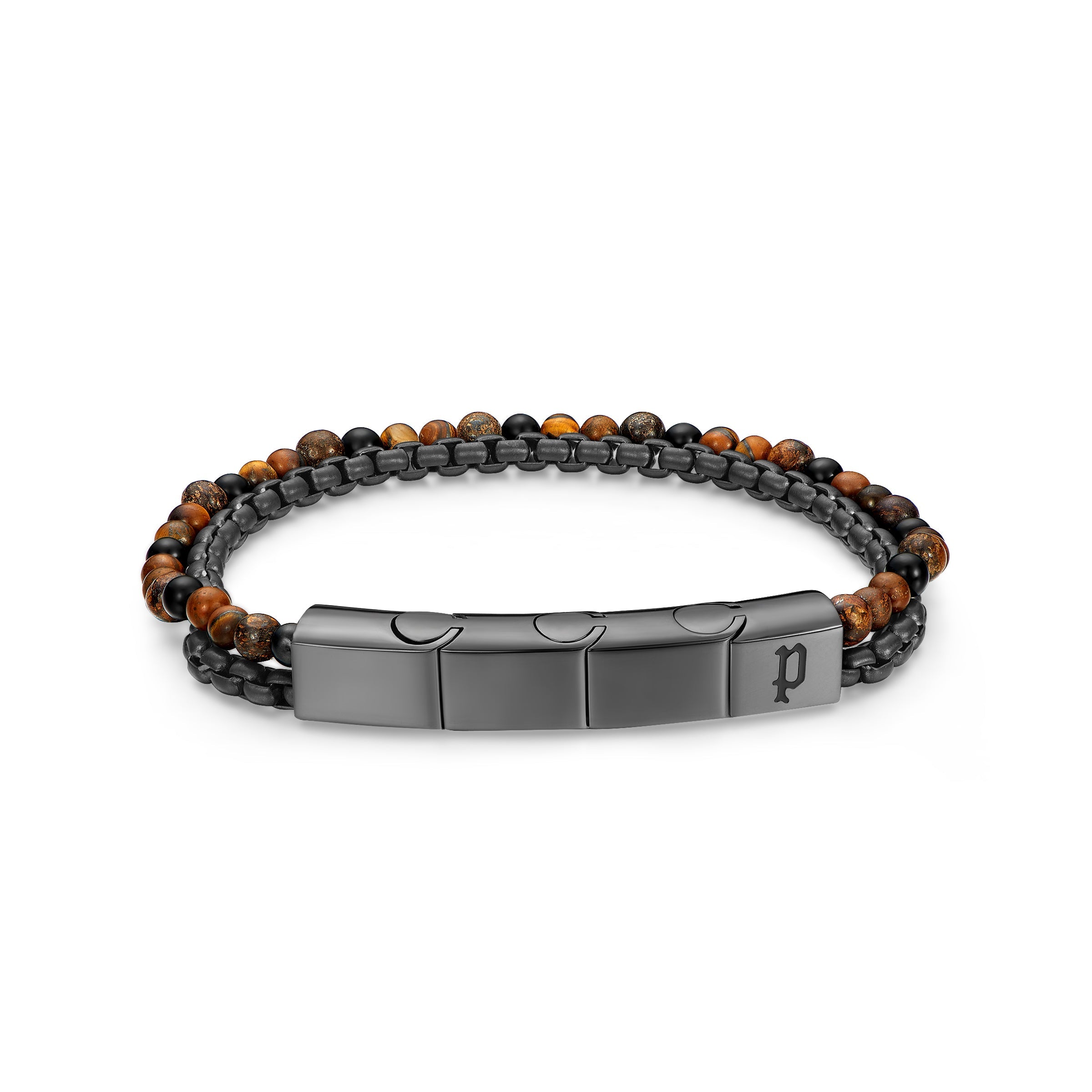 4894816149994 - Herren Armband Leder Edelstahl Braun Schwarz Tigerauge Beads Herrenarmband Schmuck Armbänder Herren Armband Leder