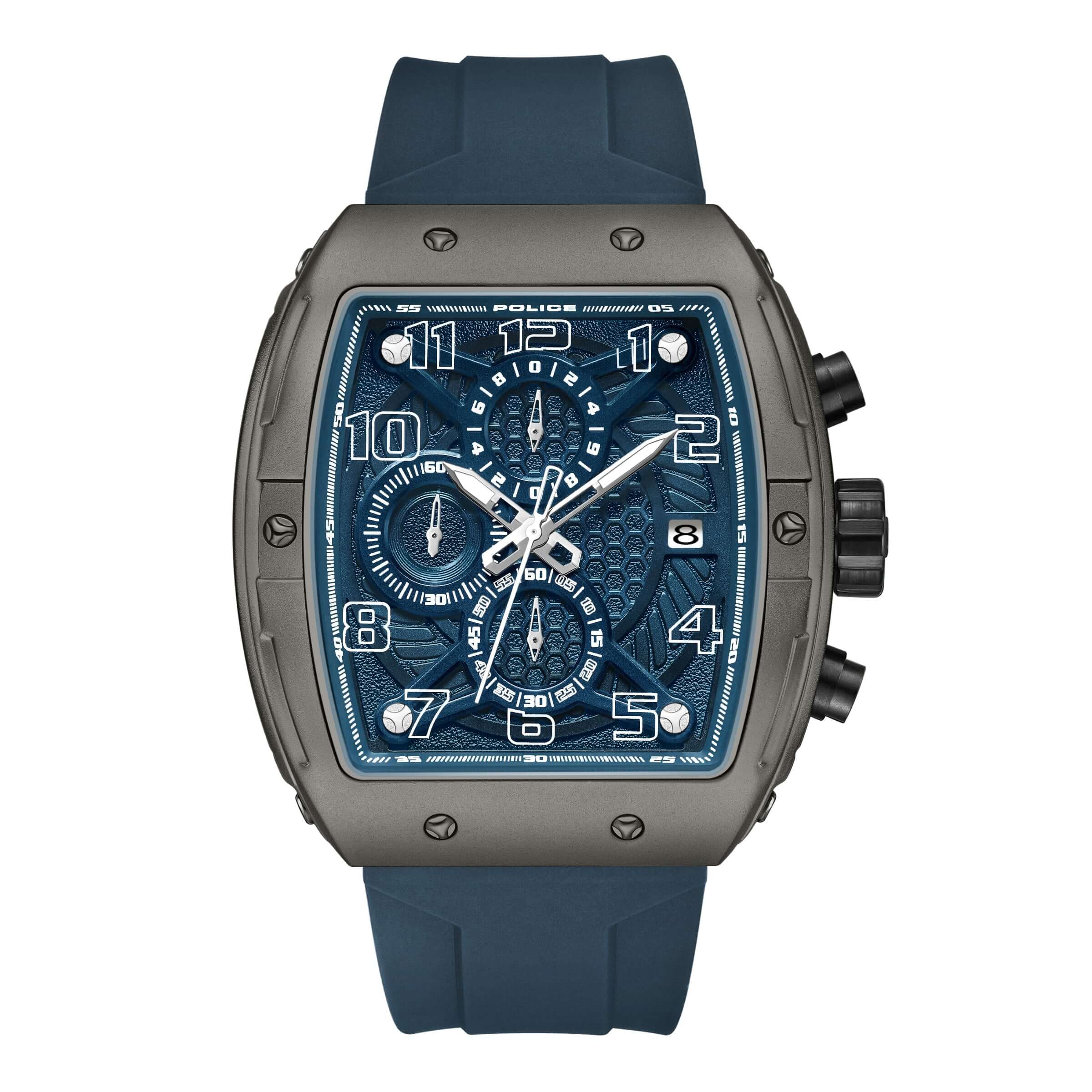 4894816152413 - Herren Chronograph Uhr Blau Grau 44mm Edelstahl Silikon Armband - Herrenarmbanduhr Chronographen Herrenuhr