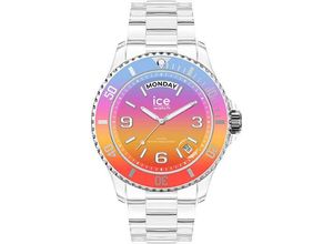 4895173315190 - Quarzuhr ICE-WATCH ICE clear sunset - Energy Medium DAYDATE 021436 Armbanduhren bunt (transparent) Damen Armbanduhr Damenuhr Datum Mineralglas analog