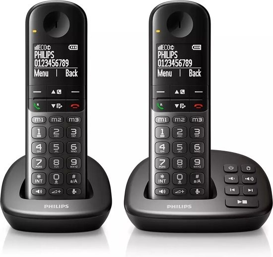 4895229107069 - XL4952DS - DECT-Telefon mit Anrufbeantworter - Schnurloses Seniorentelefon mit 2 Hörern - große Tasten Lautstärkeanhebung und Hörgerätekompatibilität - Schwarz