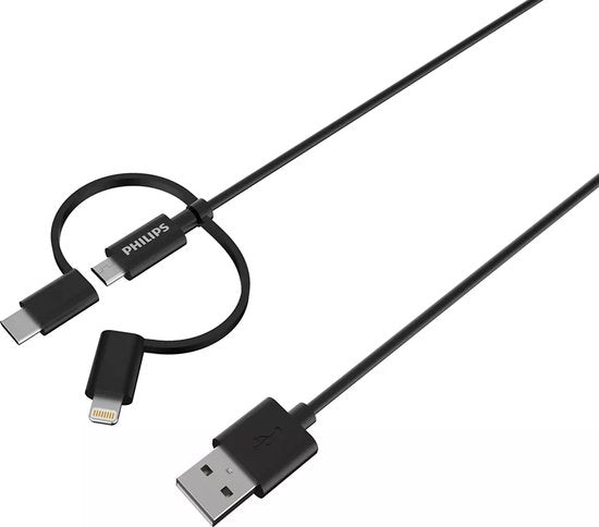 4895229121003 - DLC3104T 03 3-in-1-Ladekabel - Lightning USB-Kabel Micro-USB USB-C - Kompatibel mit Apple und Samsung - 12 Meter - Schwarz