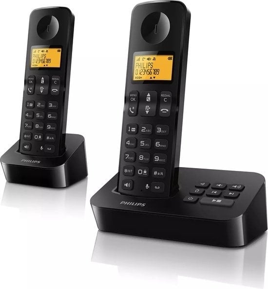 4895229127685 - Cordless Phone D2652B 01 Dual - Haustelefon mit Anrufbeantworter - 16-Zoll-Display - Telefonbuch - Rufnummernerkennung - Kurzwahlnummern - Schwarz