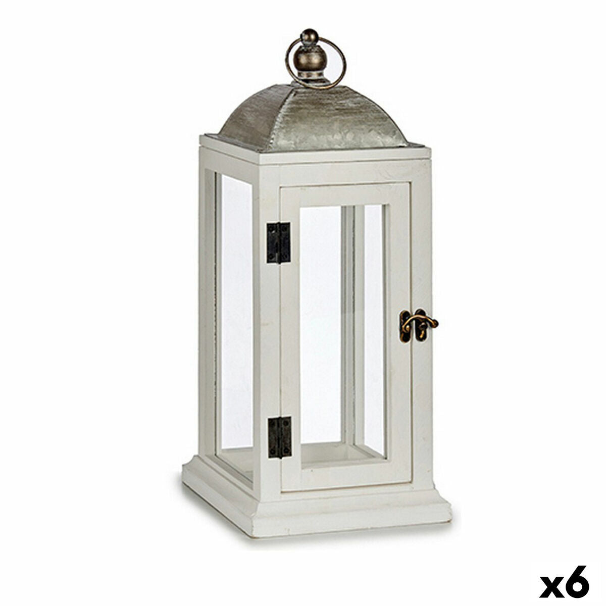 4899888529125 - Laterne Silberfarben Metall Holz Weiß (18 x 43 x 18 cm) (6 Stück)