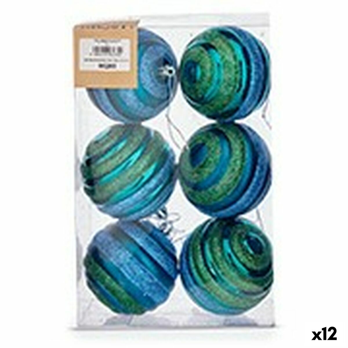 4899888579717 - Set von Weihnachtskugeln Ø 8 cm Blaugrün PVC (12 Einheiten)