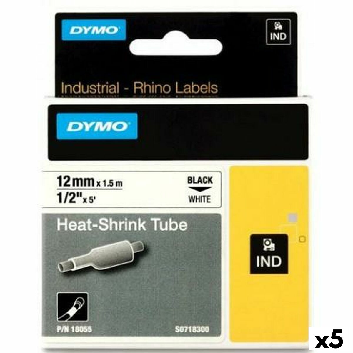 4899888588467 - Laminiertes Klebeband zur Kennzeichnung von Maschinen Rhino ID1-12 Weiß Schwarz 12 x 15 mm (5 Stück)