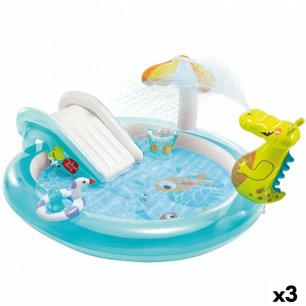 4899888610984 - Aufblasbares Planschbecken für Kinder Spielplatz Krokodil 201 x 84 x 17 cm (3 Stück)