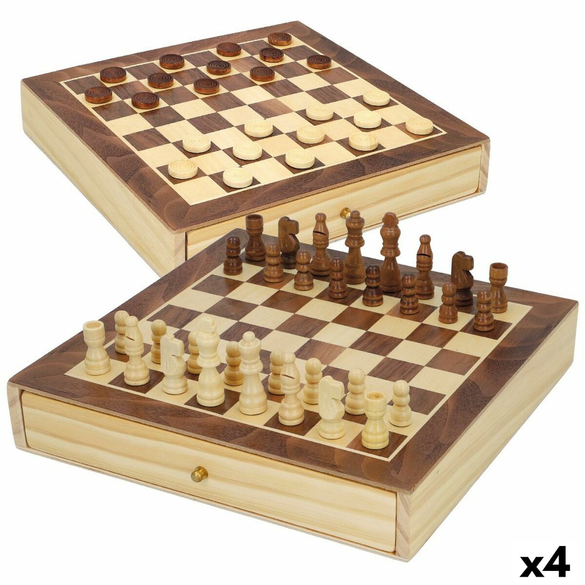 4899888611608 - Schach- und Dame-Brett Schublade Holz (4 Stück)