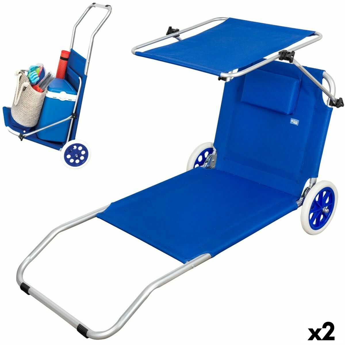 4899888612933 - Solseng Blau Markise Klappbarer Wagen 62 x 62 x 117 cm (2 Stück)