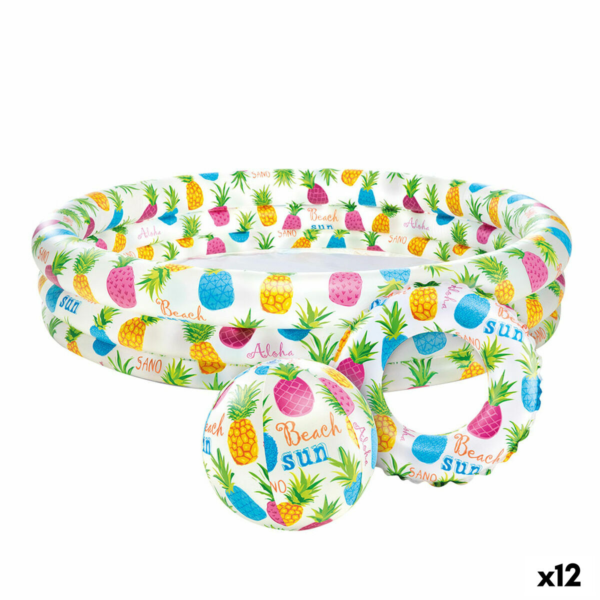4899888613817 - Aufblasbares Planschbecken für Kinder Ananas Ringe 248 L 132 x 28 x 132 cm (12 Stück)