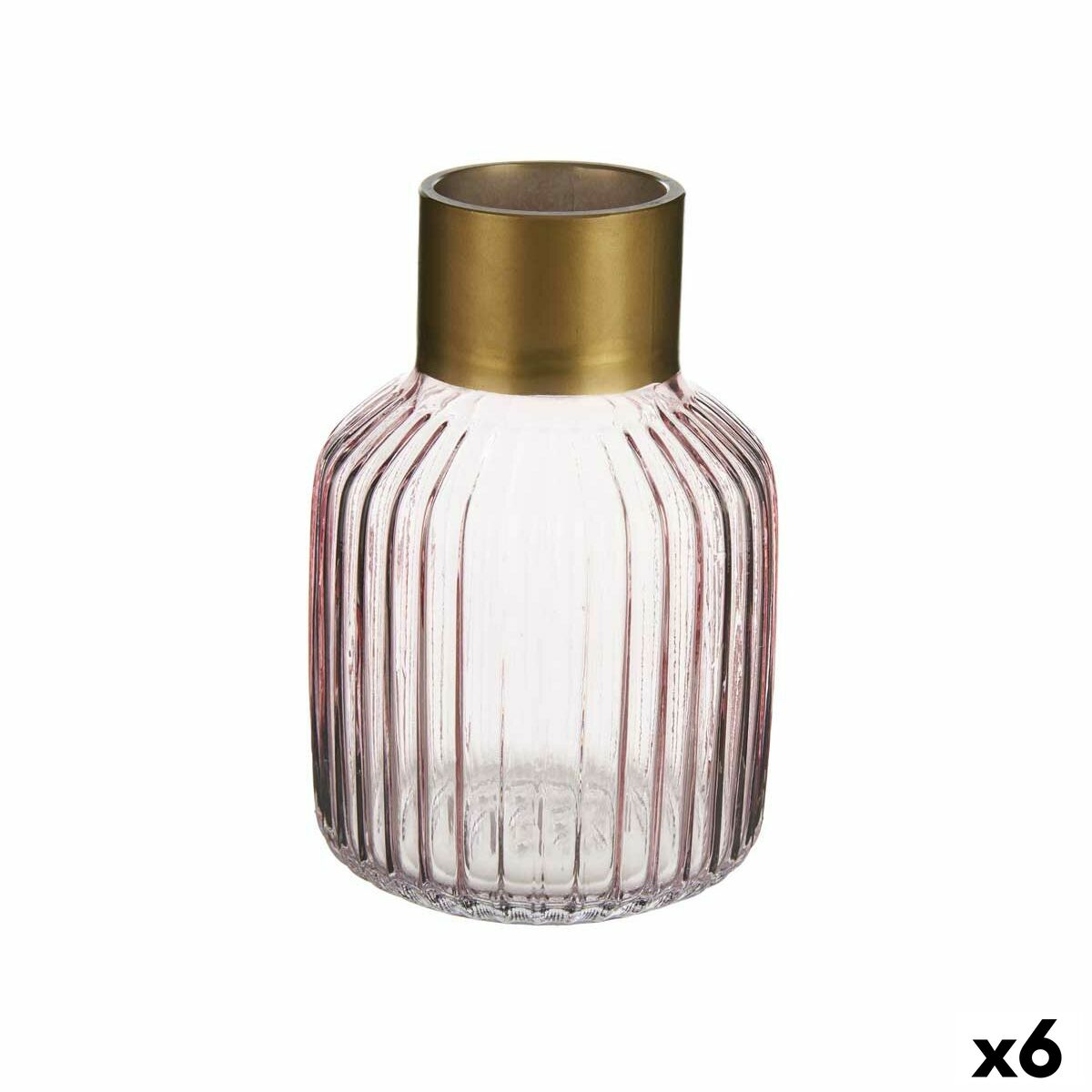 4899888618744 - Vase Streifen Rosa Gold Glas 12 x 18 x 12 cm (6 Stück)