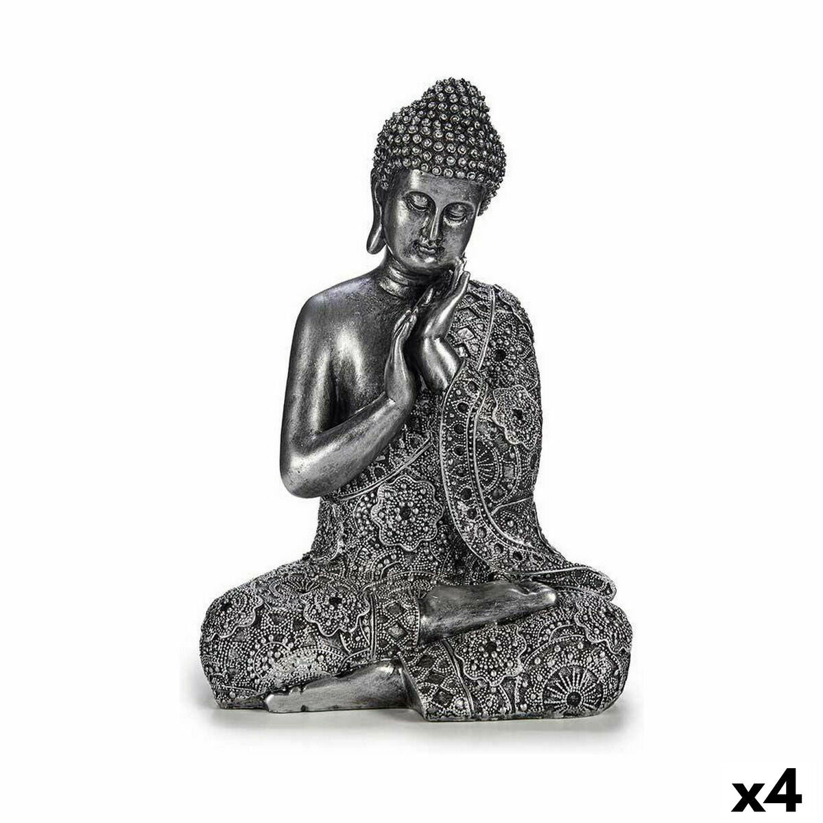 4899888619475 - Deko-Figur Buddha Sitzend Silberfarben 22 x 33 x 18 cm (4 Stück)