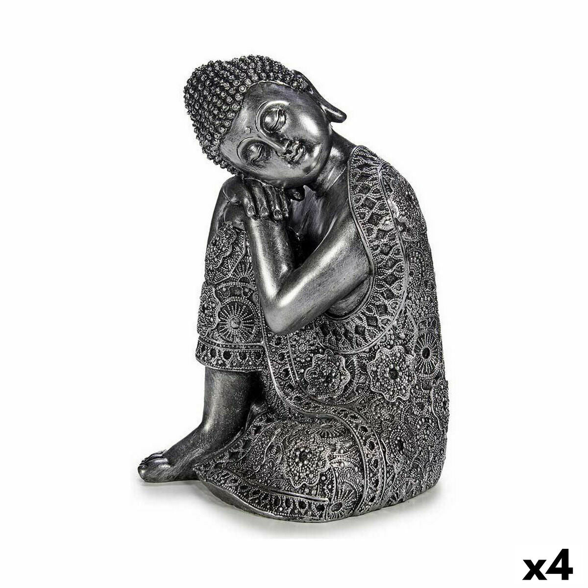 4899888619543 - Deko-Figur Buddha Sitzend Silberfarben 20 x 30 x 20 cm (4 Stück)