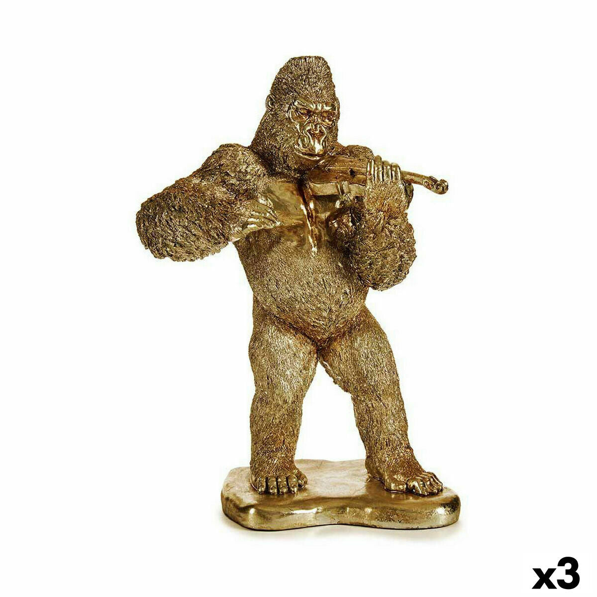 4899888619666 - Deko-Figur Gorilla Violine Gold 16 x 40 x 30 cm (3 Stück)