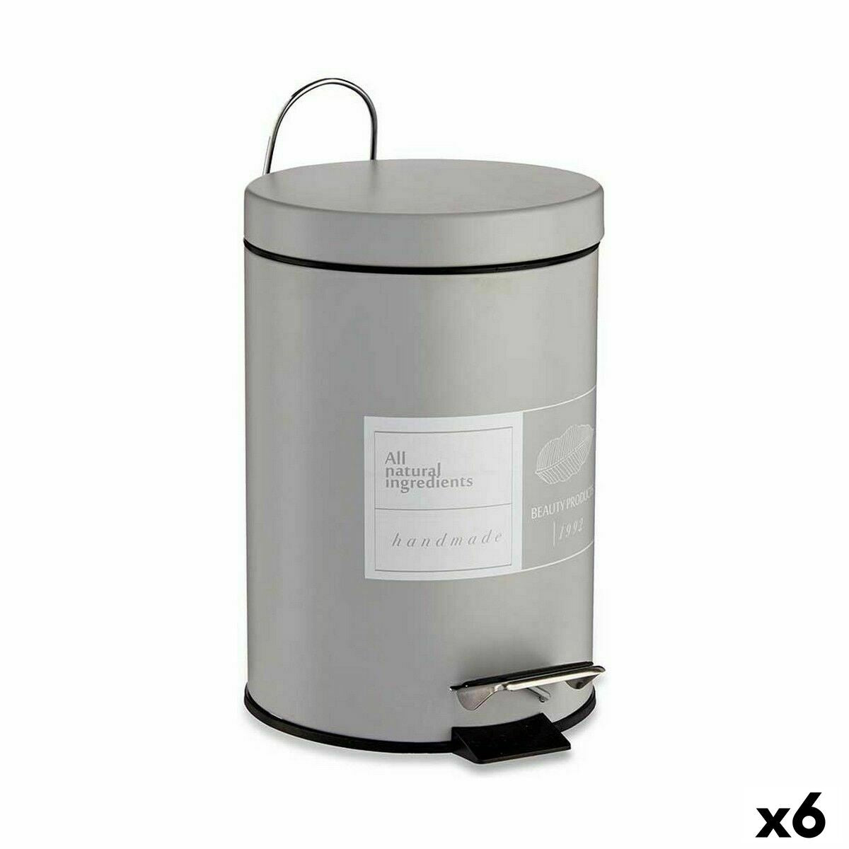 4899888622239 - Papierkorb mit Pedal Beauty Products Weiß Grau Stahl Kunststoff 3 L (6 Stück)