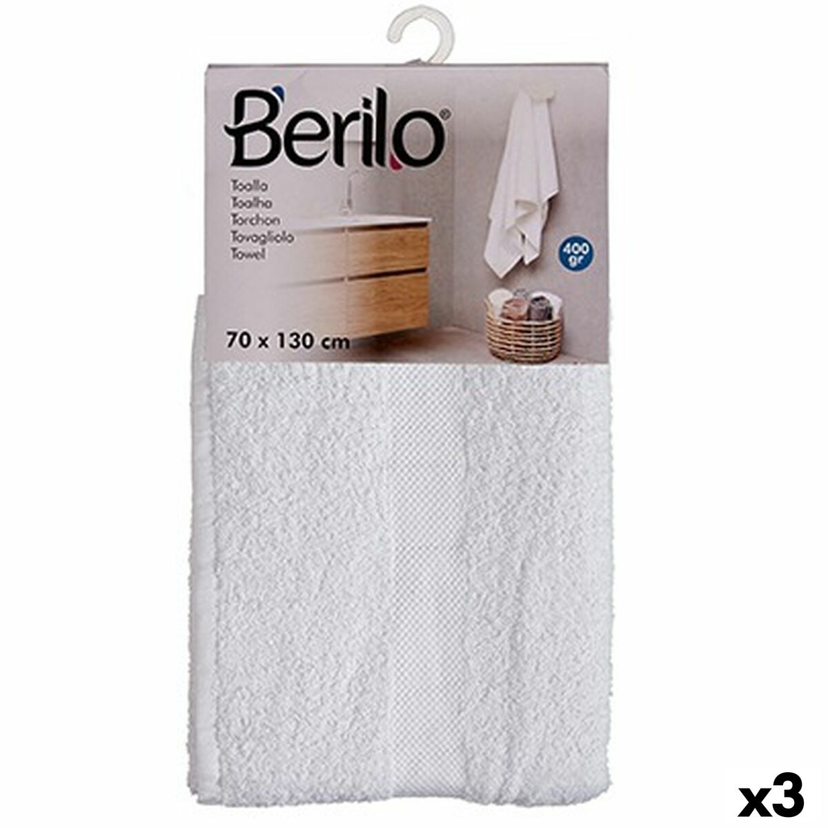 4899888635956 - Badetuch 89678 Weiß 80 % Baumwolle 20 % Polyester 70 x 130 cm (3 Stück) 4899888635956 - Badetuch 89678 Weiß 80 % Baumwolle 20 % Polyester 70 x 130 cm (3 Stück)