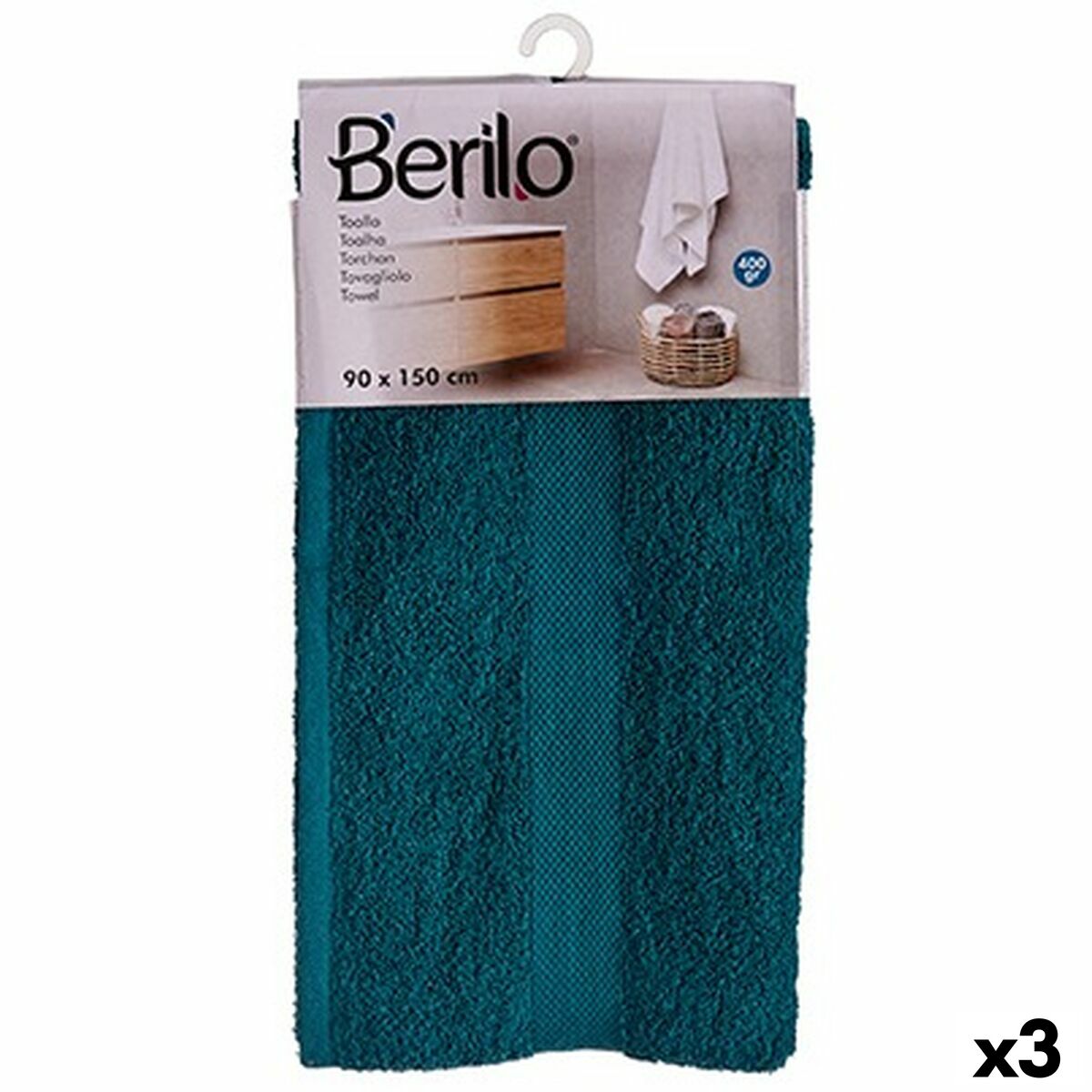 4899888636007 - Bath towel 89675 Blue 80 % cotton 20 % Polyester 90 x 150 cm (3 Units)