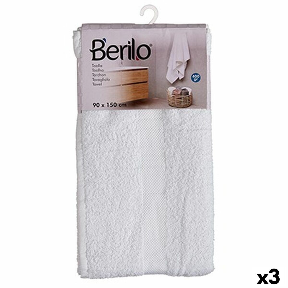 4899888636014 - Bath towel 89679 White 80 % cotton 20 % Polyester 90 x 150 cm 90 x 05 x 150 cm (3 Units)