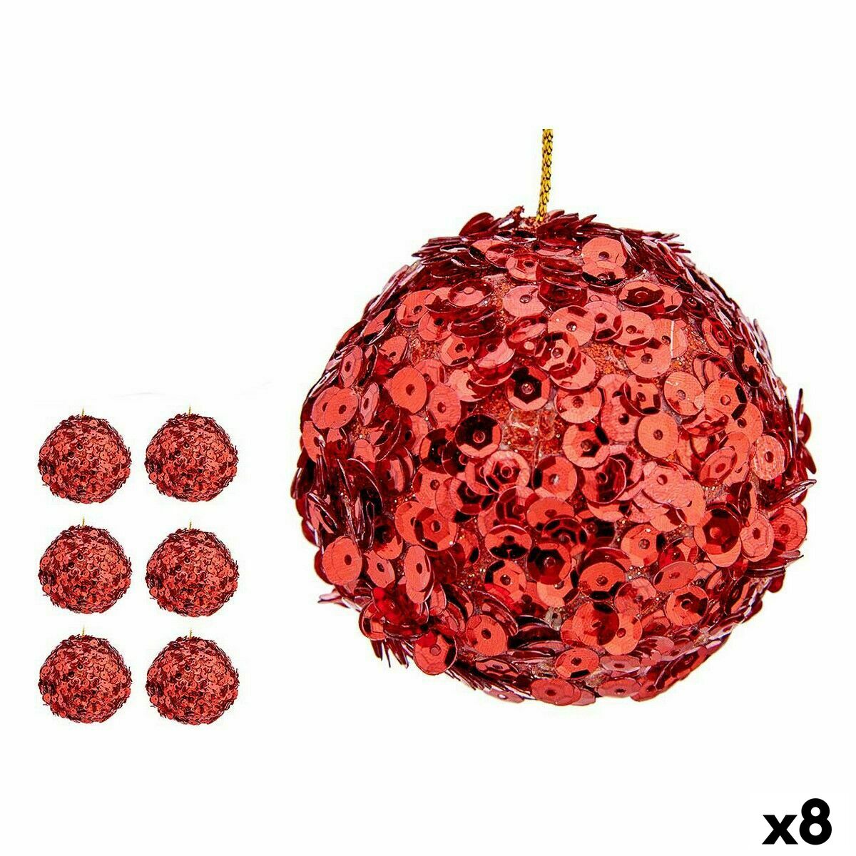 4899888647775 - Set von Weihnachtsbällchen Pailletten Rot Kunststoff 10 x 10 x 10 cm (8 Einheiten)